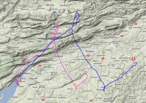 Flugbahn von Mission 4 - Prediction (pink) und effektive Flugbahn (blau)